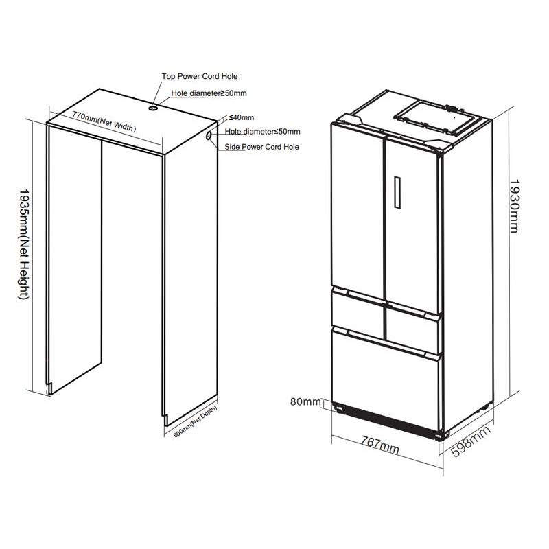French Door Kühl-Gefrierschrank Schwarz FRD190XBI 413L - FrigeluX